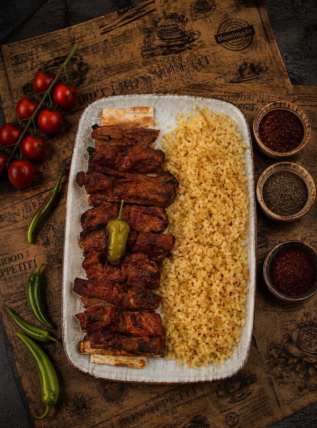 Kaburga, grilled lamb ribs, with bulgur